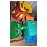 Toys, 2 trucks, miscellaneous