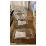 Glass jar and butter dish