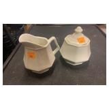 White Ceramic Creamer And Sugar Bowl