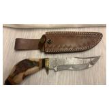 Louis Martin knife w/ sheath.  Damascus Ram Horn