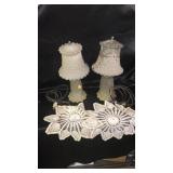 Vanity lamps with vintage doilies