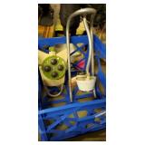 Crate with sprinklers, wheel ring & Enamel Pan