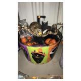 Metal tub with Halloween decor
