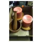 Misc.  2 candles w/ candle holders. Teakwood