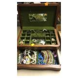 Wood jewelry box with contents