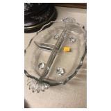 Divided glass dish.  Vintage