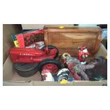 PC games, small wood tray, misc decor