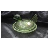 Vintage Indiana Olive Green Glass "Hen on the