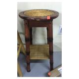 24" wood stool/stand  w/ wicker seat & shelf