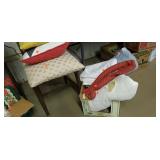 Lot of blankets, mattress pad, chair and pillows