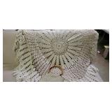 Crocheted table cloth and purse