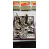 Winter city scene with broken pieces that are