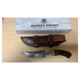 Damascus Blade w/Sheath Hancrafted Knife-Alonzo
