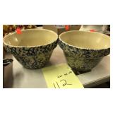 2 - 7" crock bowls.  RRP Co.  Roseville, OH. Blue