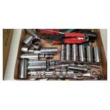 Flat of tools, sockets,  wrenches etc