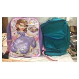 2 backpacks.  Sofia the First & bwap