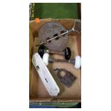 Lot of old door knows, iron damper, padlock