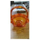 Fenton Orange Fluted carnival glass basket