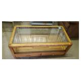 Wooden coffee table with glass top & 2 drawers