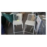 Pair of White Metal Stools with Cushion Seats