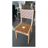 Wooden Dining Chair with Leather Woven Strap Seat