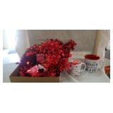 Lot of Valentines decorations  and 2 coffee mugs