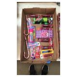 Box lot of chapstick, candy, etc.