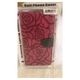 Pink rose leather cell phone cover.