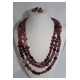 3 STRAND DARK ROSE BEADED NECKLACE/EARRING SET 3 STRAND DARK ROSE BEADED NECKLACE/EARRING SET