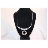 SILVER/BLACK DROP CIRCLE NECKLACE