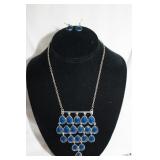 5 TIER BLUE/SILVER NECKLACE AND EARRINGS SET