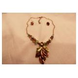 GREEN/AMBER RHINESTONE NECKLACE/EARRINGS GREEN/AMBER RHINESTONE NECKLACE/EARRINGS