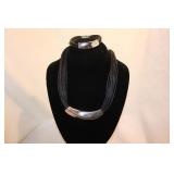 BLACK/SILVER BEADED CHUNK NECKLACE AND BRACELET