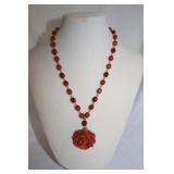 MOLDED "ROSE" NECKLACE WITH BEADED CHAIN