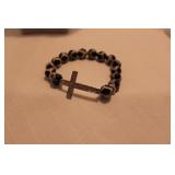 BLACK/TAN BEADED CROSS STRETCH BRACELET BLACK/TAN BEADED CROSS STRETCH BRACELET