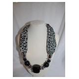 BLACK/SILVER BEAD AND SCARF NECKLACE