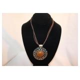 SILVER AND BROWN MEDALLION NECKLACE