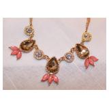 VAN HEUSEN GOLDTONE PINK AND RHINESTONE NECKLACE