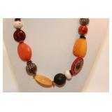 RUBY RED BROWN/ORANDE/YELLOW BEAD NECKLACE SET