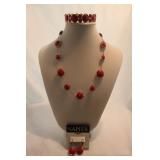 NAPIER LOT - RED EARRINGS, NECKLACE, BRACELET