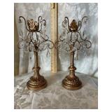 2 GOLDTONE AND CRYSTAL CANDLE STANDS