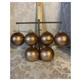 LOT OF 6 GOLD AND GLITTER BALL ORNAMENTS