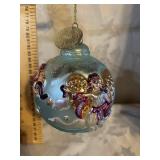 BLUE GLASS ANGEL BALL CHRISTMAS ORNAMENT