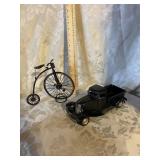 LOT - METAL BLACK TRUCK AND OLD STYLE BICYCLE