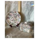 2 PC. LOT OF PORCELAIN - DECORATIVE PLATE AND BOX