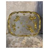 LARGE GOLD PAINTED CLEAR CHRISTMAS PLATTER IN BOX