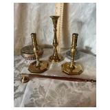 CANDLESTICK, SNUFFER, AND MEISTER TIN BOX LOT