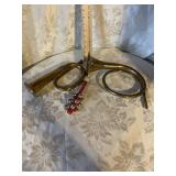 2 BRASS DECORATIVE HORNS AND JINGLE BELLS