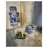 BLUE/WHITE PORCELAIN LOT - DOG, CANISTER, MORE