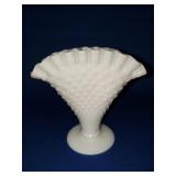 Fenton Fan Vase - White Milkglass Hobnail